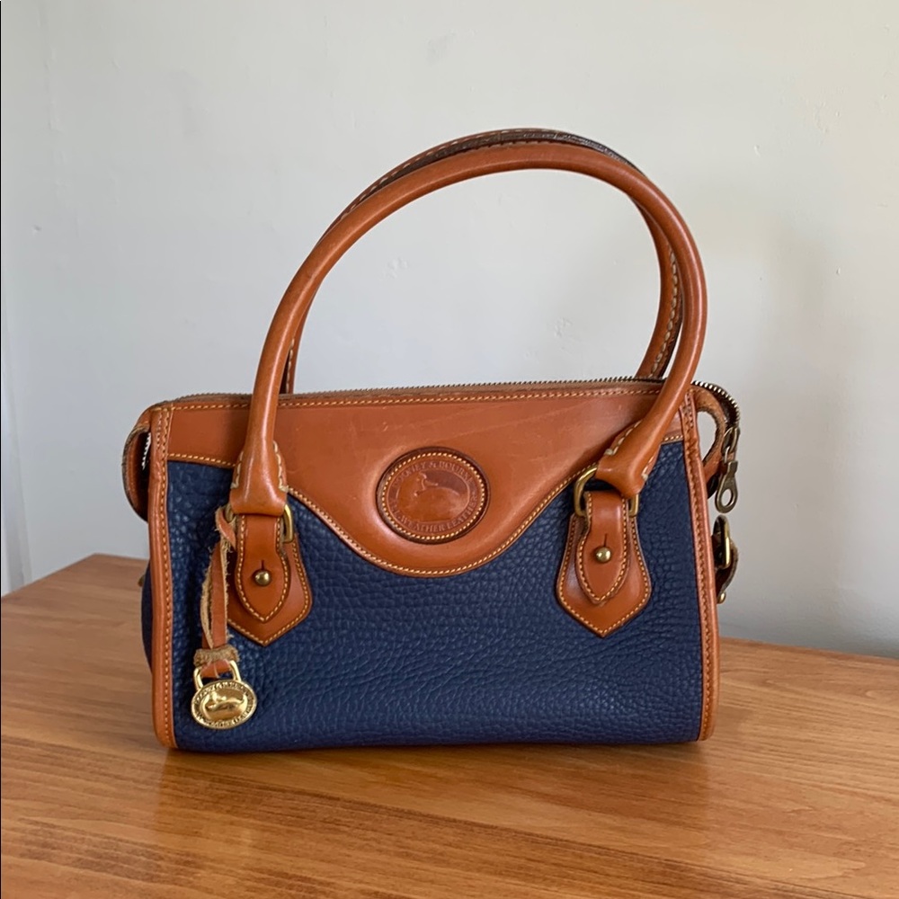 Dooney & Bourke Navy and Tan Leather Satchel